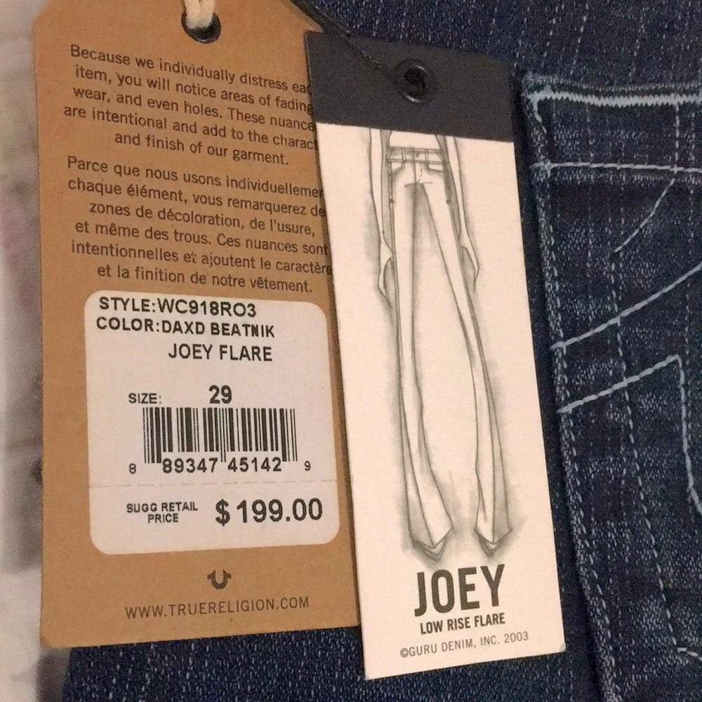 ASO✨NWT Y2K RareUSA🇺🇸 True Religion Joey Flare Beatnik Dark Blue LowR Wm Jean 29 - Picture 5 of 12